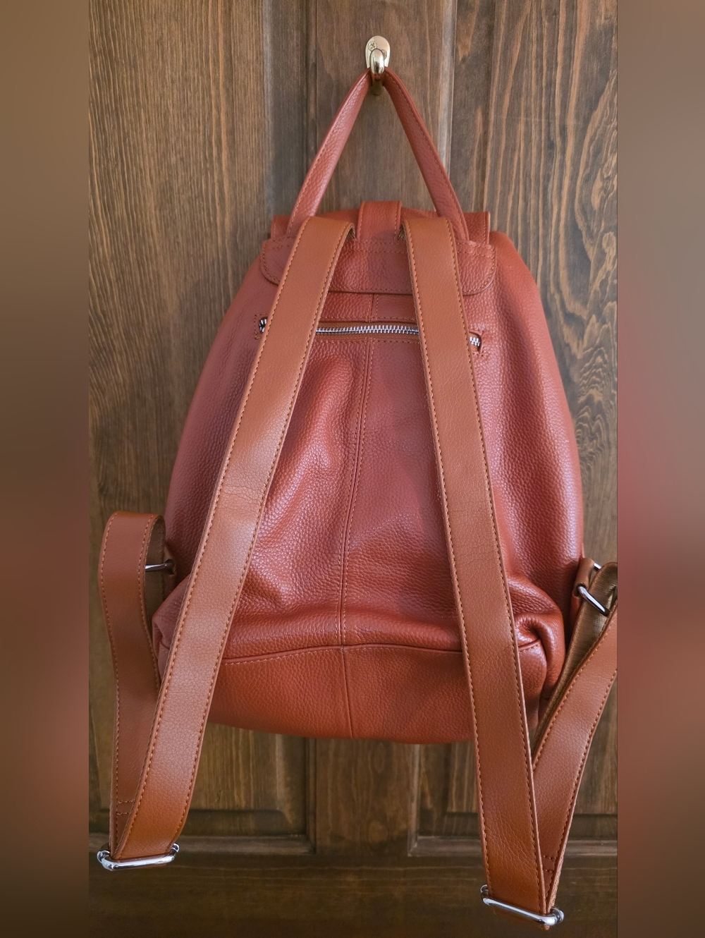 Coolcy Genuine Leather Drawstring Backpack - Rust - Picture 3 of 5